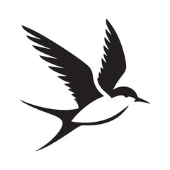 Graceful Tern Silhouette Vector Art – Sleek Seabird in Flight with Long Wings and Forked Tail, Minimal Black Outline for Coastal Themes, Nature Logos, and Marine Decor

