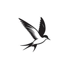 Graceful Tern Silhouette Vector Art – Sleek Seabird in Flight with Long Wings and Forked Tail, Minimal Black Outline for Coastal Themes, Nature Logos, and Marine Decor

