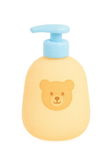 Gentle baby shampoo bottle featuring cute bear design, perfect for children bath time. soft pastel color and playful shape make it appealing addition to any nursery