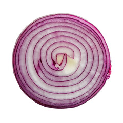 Sliced red onion displaying vibrant purple and white layers on a clean surface, sliced red onion on Transparent background