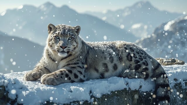 snow leopard cub on rock generative ai