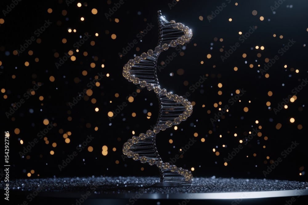 Poster exploring the intricate structure of dna amidst data processing on a dark background, dna strand and