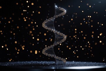 Exploring the intricate structure of DNA amidst data processing on a dark background, dna strand and data processing on black background
