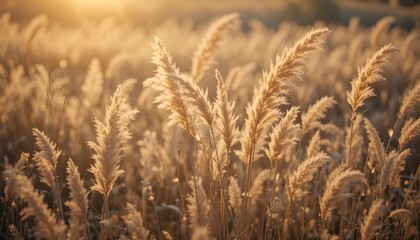 Fototapeta premium Golden Pampas Grass in Sunlight with Dreamy Bokeh Background