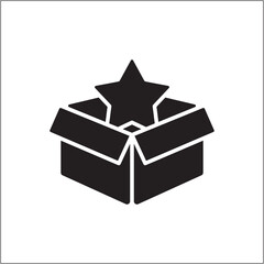 Star inside opened box icon. Reward and achievement icon. Icon symbol of win, victory, achievement, reward, prize. Vector illustration