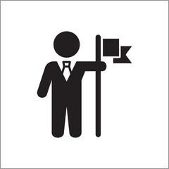 Businessman holding the flag icon. icon symbol of success, businessman, winner, victory, win, awarded, rewarded, champion, achieved, achievement. vector illustration., 