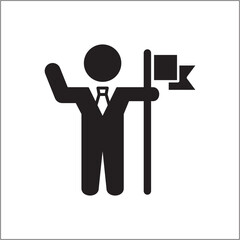 Businessman holding the flag icon. icon symbol of success, businessman, winner, victory, win, awarded, rewarded, champion, achieved, achievement. vector illustration., 