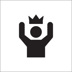 Person obtain a crown icon. Awarded employee icon. Icon symbol of win, victory, achievement, reward, prize. Vector illustration