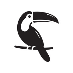 Bold Toucan Vector Silhouette Illustration – Iconic Rainforest Bird with Oversized Bill and Upright Pose, Ideal for Tropical Decor, Wildlife Graphics, Eco Branding, and Artistic Projects


