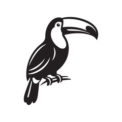 Bold Toucan Vector Silhouette Illustration – Iconic Rainforest Bird with Oversized Bill and Upright Pose, Ideal for Tropical Decor, Wildlife Graphics, Eco Branding, and Artistic Projects


