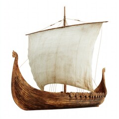 Detailed Wooden Viking Ship Model On White Background