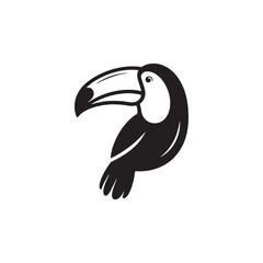Tropical Toucan Silhouette Vector Art – Exotic Bird Design with Large Curved Beak, Minimal Black Outline Perfect for Jungle Wildlife Themes, Nature Logos, and Decorative Prints

