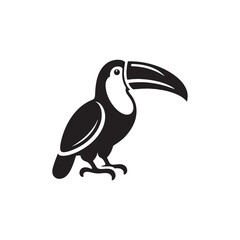 Tropical Toucan Silhouette Vector Art – Exotic Bird Design with Large Curved Beak, Minimal Black Outline Perfect for Jungle Wildlife Themes, Nature Logos, and Decorative Prints

