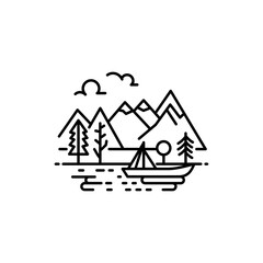 Lake Surrounded by Trees Black Line Icon