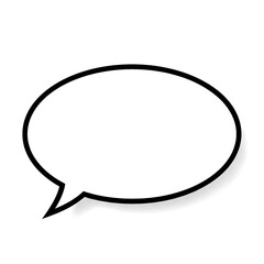 Empty white oval shaped speech bubble with black outline icon isolated on white background