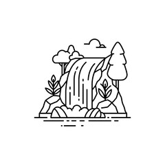 Seasonal Waterfall with Thin Flow Black Line Icon