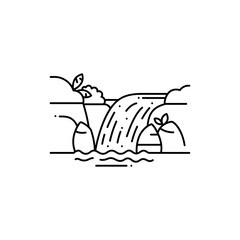 Naklejka premium River with Small Waterfall Drops Black Line Icon