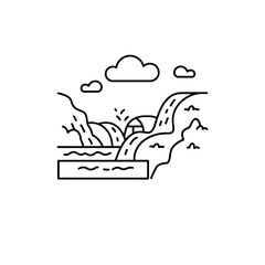 Naklejka premium Black Lined Icon of Stream Joining Larger River – Confluence Theme