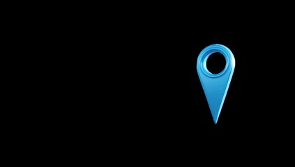 3D rendered blue location pin on black background (2)