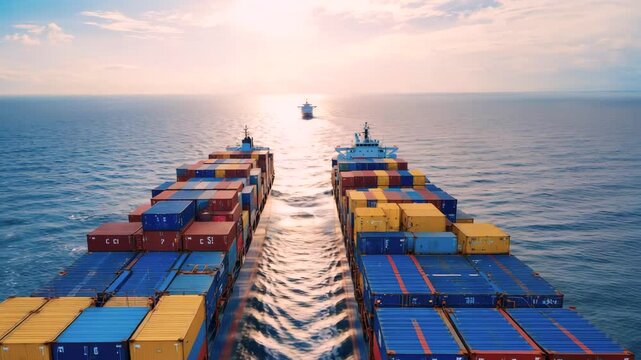 Aerial view of Large cargo ship with port area.Shipping logistics with sea freight indutry.Global import and export.
