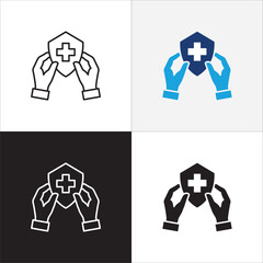 Healthcare icon set. Digital health care icon. Hands with cross medic symbol. Health insurance symbol. Icon symbol compatible for doctor, clinic, hospital, medical consultation. Vector illustration.