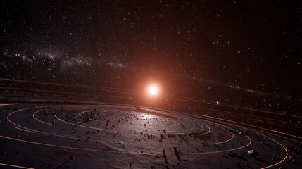 Distant Glowing Star System In Outer Space