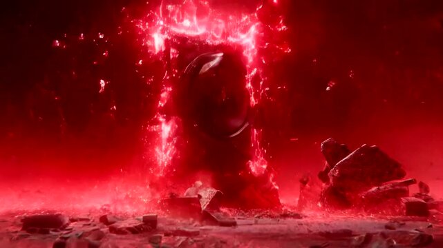 Powerful speaker surrounded by energy and destruction.