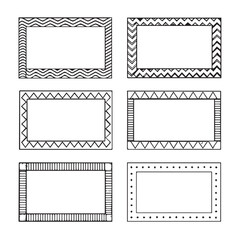 Set of six decorative blue and beige frames