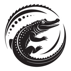 Stylized alligator in circular design graphic