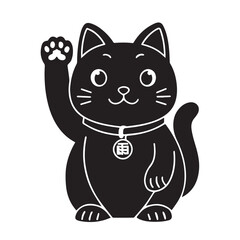 Black maneki neko cat waving paw good luck charm