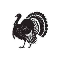 Rustic Wild Turkey Vector Silhouette Illustration – Striking Forest Bird in Profile with Distinct Feathers, Ideal for Wildlife Prints, Farm Logos, Country Artwork, and Outdoor Branding