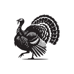Rustic Wild Turkey Vector Silhouette Illustration – Striking Forest Bird in Profile with Distinct Feathers, Ideal for Wildlife Prints, Farm Logos, Country Artwork, and Outdoor Branding