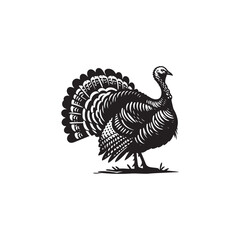 Majestic Wild Turkey Silhouette Vector Art – Bold Game Bird Design with Fanned Tail and Upright Stance, Perfect for Nature Themes, Hunting Graphics, and Rustic Decor

