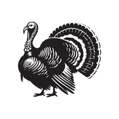 Majestic Wild Turkey Silhouette Vector Art – Bold Game Bird Design with Fanned Tail and Upright Stance, Perfect for Nature Themes, Hunting Graphics, and Rustic Decor

