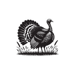 Majestic Wild Turkey Silhouette Vector Art – Bold Game Bird Design with Fanned Tail and Upright Stance, Perfect for Nature Themes, Hunting Graphics, and Rustic Decor

