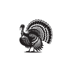 Majestic Wild Turkey Silhouette Vector Art – Bold Game Bird Design with Fanned Tail and Upright Stance, Perfect for Nature Themes, Hunting Graphics, and Rustic Decor


