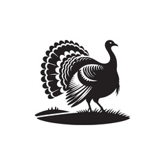 Majestic Wild Turkey Silhouette Vector Art – Bold Game Bird Design with Fanned Tail and Upright Stance, Perfect for Nature Themes, Hunting Graphics, and Rustic Decor

