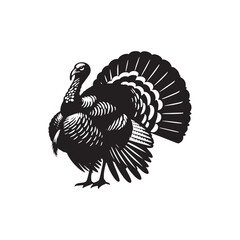 Majestic Wild Turkey Silhouette Vector Art – Bold Game Bird Design with Fanned Tail and Upright Stance, Perfect for Nature Themes, Hunting Graphics, and Rustic Decor

