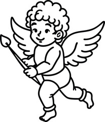 Fototapeta premium Cute Cupid Outline Cartoon Character with Bow and Arrow for Valentines