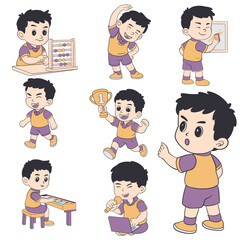 Illustration Set Kids Back To School Cartoon Cute