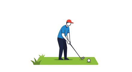 Person Golfing Flat Illustration Style on Green Grass