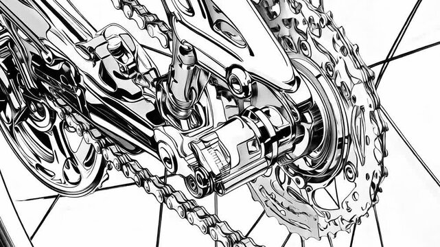 Chrome bicycle transmission transforming into a sketch