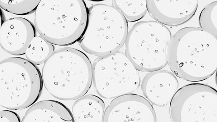 Transparent 3D molecules, liquid water drops, bubbles. Cosmetic products for skin care, hyaluronic. Abstract animation  video pattern. Healthcare and medicine designs concept,beauty background - Powered by Adobe