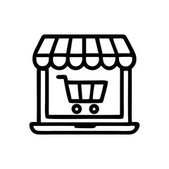 A laptop screen displaying an online store with a shopping cart icon.
