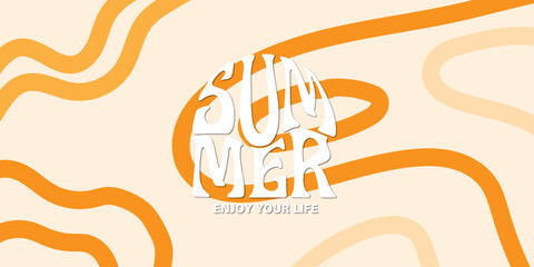 Summer horizontal abstract background hand drawn lines. Modern art minimalist style design template for sales, horizontal poster, header, cover, social media, fashion