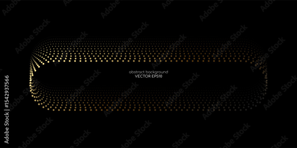 Aufkleber Vector abstract banner design with glowing curved gradient dots line in neon yellow gold tones on black background, modern technology concept template with rounded rectangular frame layout