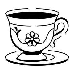 A doodle style icon showing a tea cup 
