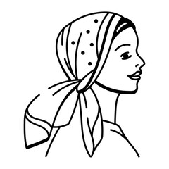 A doodle style icon of a female headscarf 
