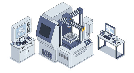 Advanced 3d printing technology in modern manufacturing facility setup vector illustration isometric