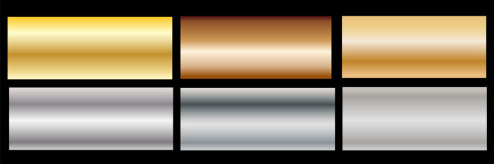 Fototapeta premium A set of metallic glossy gradients. The texture of a smooth metal surface. A collection of gold metallic gradients. Vector illustration.